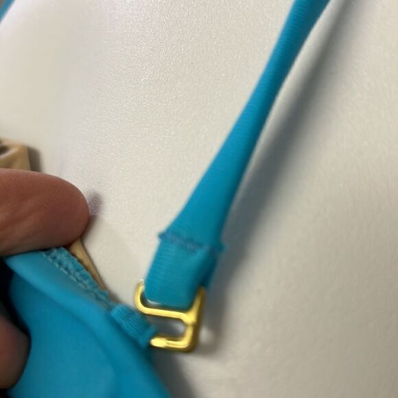 J. Crew Blue One Piece Halter Swim Suit with Cutout Back-& Metal Closure-Size 12 - Picture 11 of 16